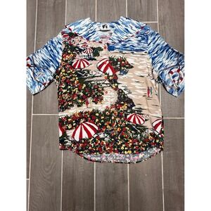 Traditional Trading Co Vintage Beach Scene Rayon Button Top Sailor Collar Size 8